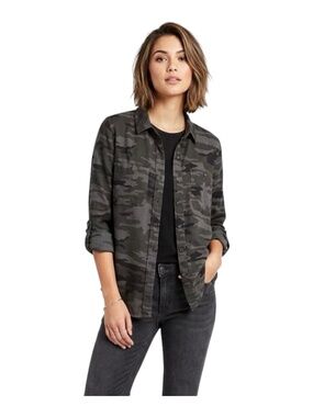 Sanctuary Tomboy Camouflage Button Down Shirt Sz L Gray Streetwear Utility Camo